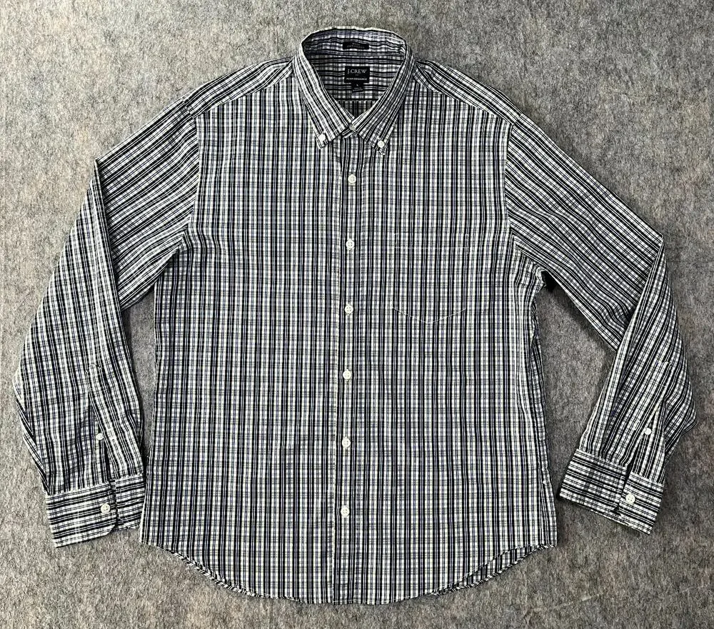 J.Crew Performance Shirt / Men's Large / Slim Untucked Plaid Yellow Blue Button